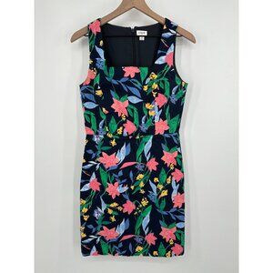J Crew Floral Basketweave Square Neck Dress Women 4 Navy #AK930 Midi Sleeveless